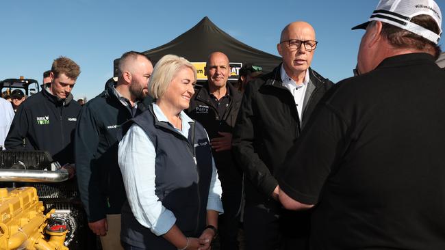 Peter Dutton with Liberal candidate for Lyons, Susie Bower, at an agricultural exhibition. Picture: Adam Head / NewsWire