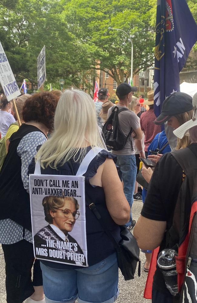 Protest against Covid vaccine mandates outside Queensland Parliament in Brisbane, 15 March 2022.