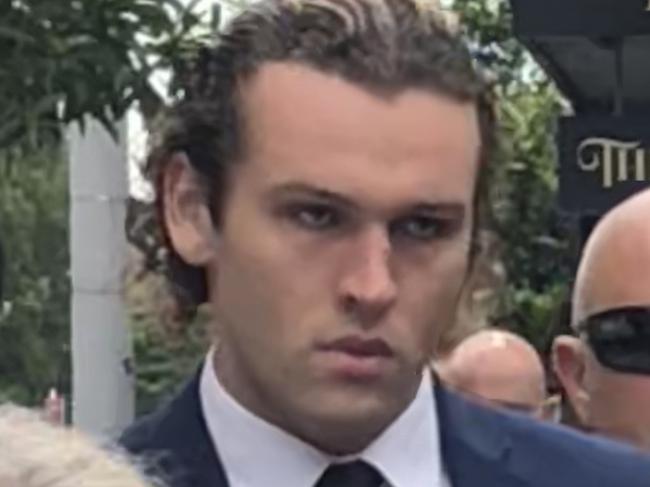 Jesse Allan, 24, of Manly, outside Manly Local Court on Friday, where he faced a charge of assault causing death over an incident on The Corso, Manly, on January 27. Picture: Jim O’Rourke