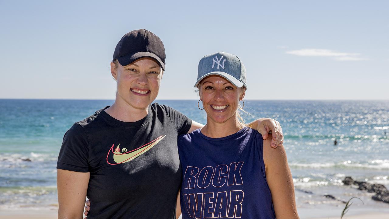 Stacey Parker and Brooke Wilkins at Snapper Rocks. Picture: Jerad Williams