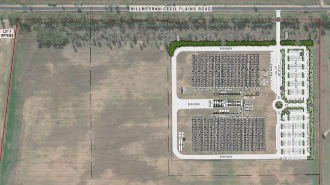 Aerial shots of the 800-person work camp approved for a parcel along Millmerran-Cecil Plains Road at Millmerran.
