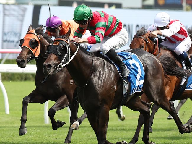 SYDNEY, AUSTRALIA - FEBRUARY 08: James McDonald riding Rivellino  win Race 7 Inglis Millennium during "Inglis Millennium Day" - Sydney Racing at Royal Randwick Racecourse on February 08, 2025 in Sydney, Australia. (Photo by Jeremy Ng/Getty Images)