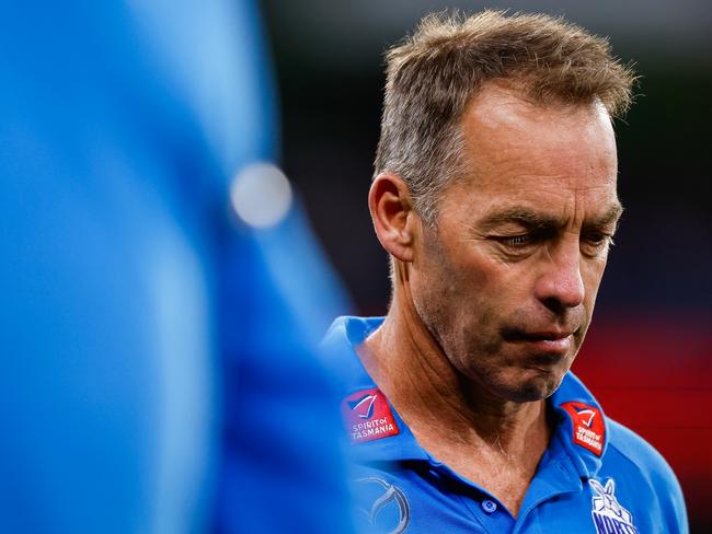 MELBOURNE, AUSTRALIA - APRIL 29: Alastair Clarkson, Senior Coach of the Kangaroos leaves the field at half time during the 2023 AFL Round 07 match between the Melbourne Demons and the North Melbourne Kangaroos at the Melbourne Cricket Ground on April 29, 2023 in Melbourne, Australia. (Photo by Dylan Burns/AFL Photos via Getty Images)