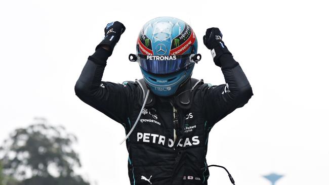 George Russell celebrates victory at the Brazil Grand Prix. Picture: Jared C. Tilton/Getty Images