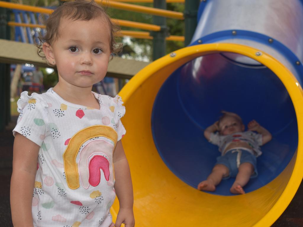Aaliyah and her brother Isaiah Marsters celebrating Australia Day at Quote Park on January 26, 2022. Picture: Lillian Watkins