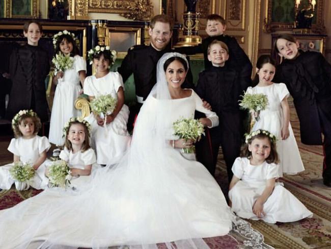 The Duke and Duchess of Sussex in an official photograph with their bridesmaids and pageboys. Picture: Kesington Palace/MEGA