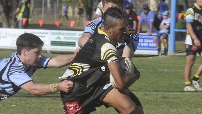 Nicholas Torrens in action in the under-15 Group 1 grand final between the Clarence Coast Magpies and the Ballina Seagulls at Frank McGuren Field in 2019.