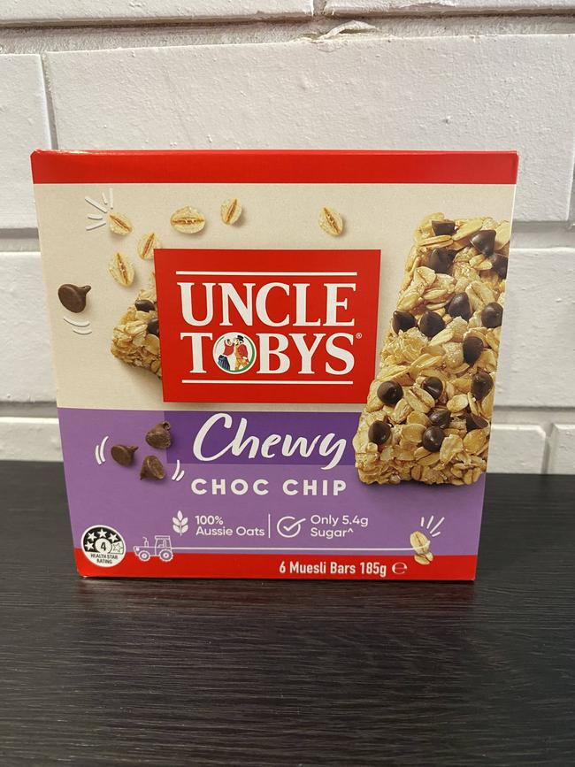 Uncle Tobys Chewy choc chip (6 pack). Picture: Michaela Meade