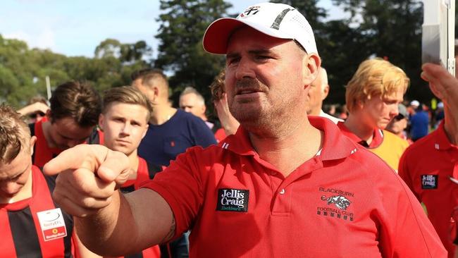 Blackburn coach Brendan Allen calls the shots in the Eastern Football League. Picture: Davis Harrigan