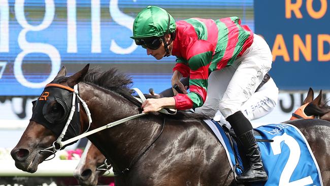 SYDNEY, AUSTRALIA - FEBRUARY 08: James McDonald riding Rivellino  win Race 7 Inglis Millennium during "Inglis Millennium Day" - Sydney Racing at Royal Randwick Racecourse on February 08, 2025 in Sydney, Australia. (Photo by Jeremy Ng/Getty Images)