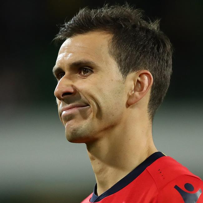 Adelaide United’s Isaias after the semi final loss to Perth Glory at HBF Park. Picture: Paul Kane/Getty