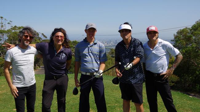 US rocker Alice Cooper (second from right) and his band stopped by Mount Osmond Golf Club in Adelaide for a round last month while on tour in Australia. Picture: Supplied