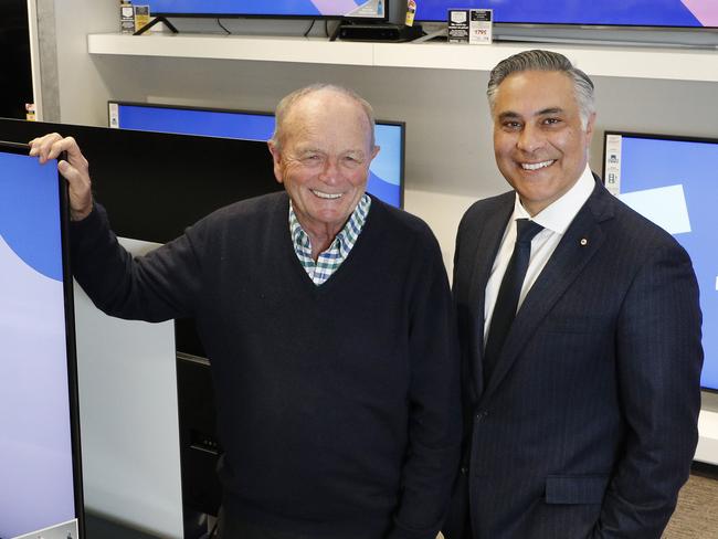 3/9/19: Gerry Harvey executive chairman Harvey Norman and Chief executive of Latitude Financial Services Ahmed Fahour (ex CEO of Australia Post) at the launch of Latitude Pay which is a payment system from Latitude Financial Services. John Feder/The Australian.