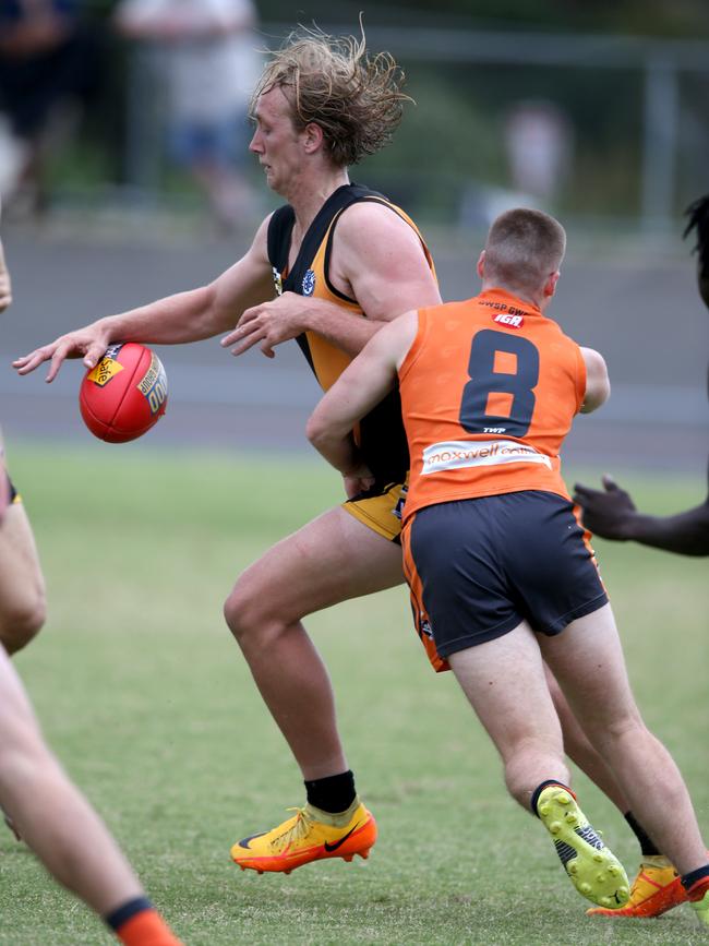 GFL: Geelong West Giants v Grovedale. Geelong West's Phillip Moimoi. Picture: Mike Dugdale