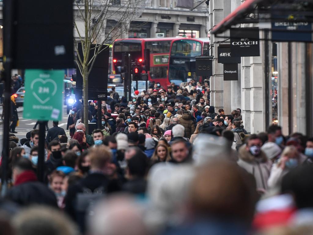 Crowds of shoppers are seen on Regents Street, London after the end of a nationwide lockdown. Picture: Peter Summers/Getty Images