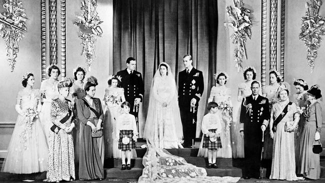 The Queen and Prince Philip on their wedding day in 1947. Picture: AFP