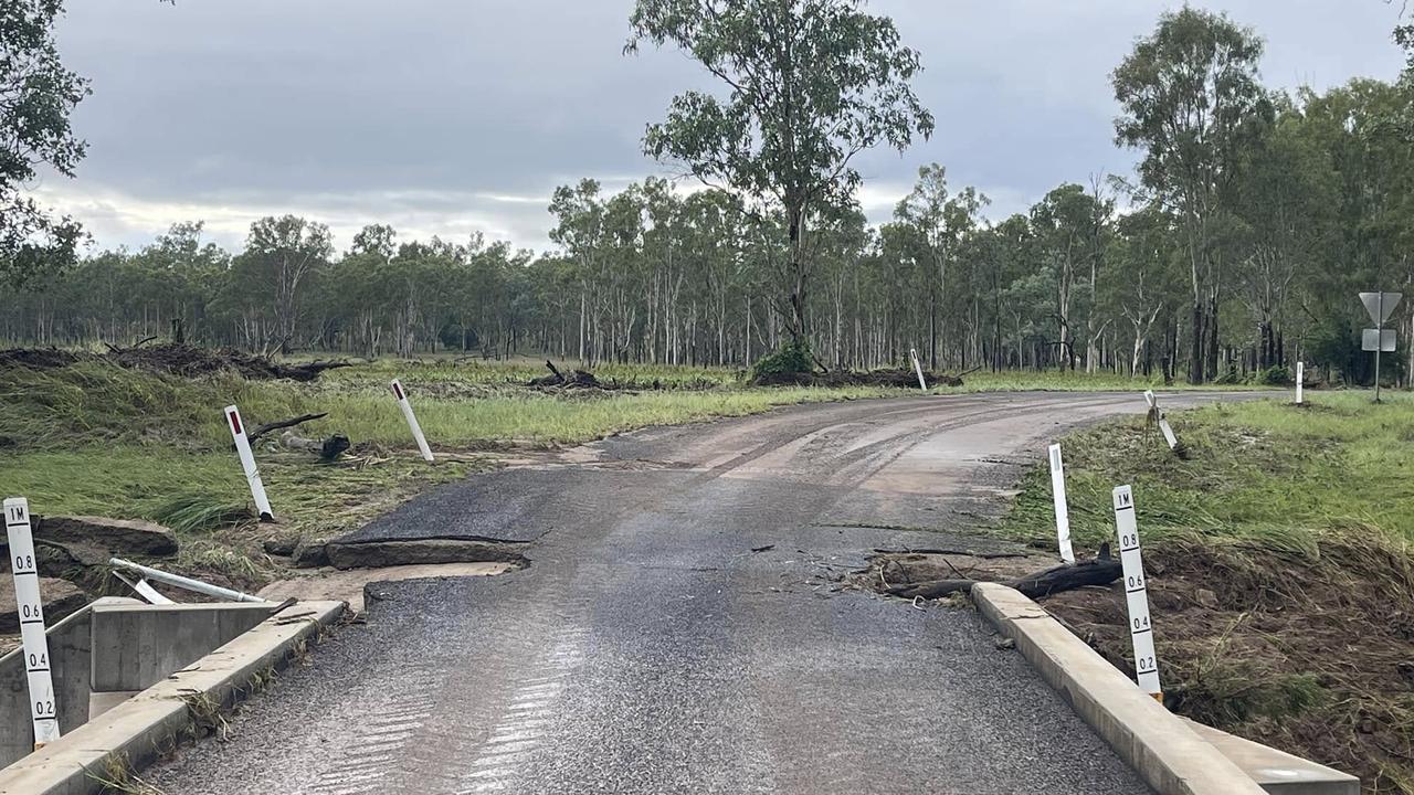 There has been extensive damage to roads as heavy rain and flash flooding wreak havoc on parts of Queensland. Picture: Facebook