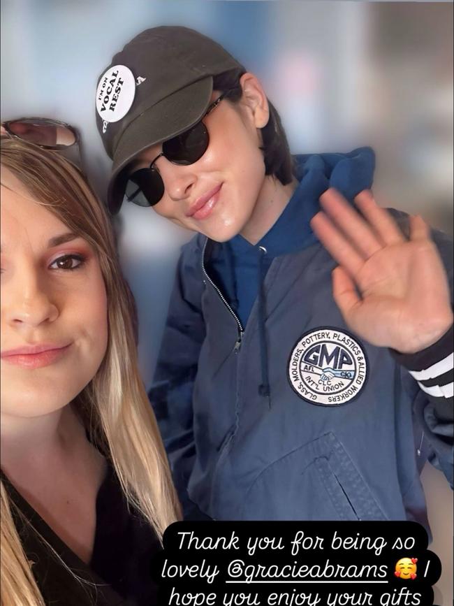 Gracie Abrams fan Margarida Badcock met her idol when she arrived at Adelaide Airport. Picture: Supplied