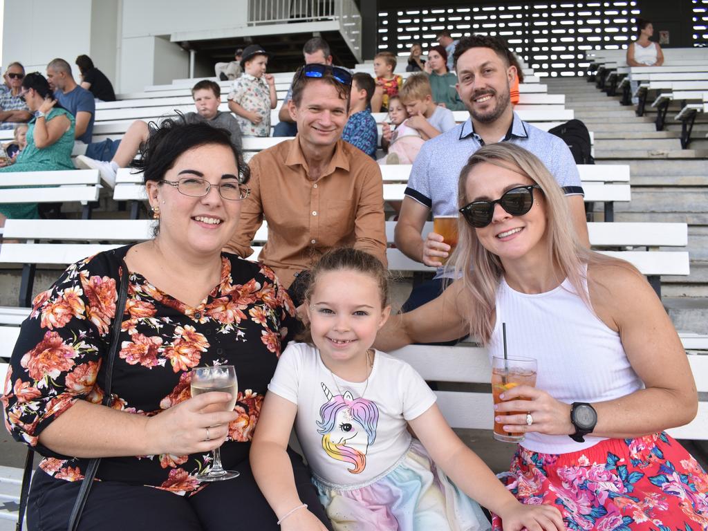 Rebekah Kayra, Brett Kayra, Chelsea Kayra, Kymberley Ulstad and Michael Ulstad at Ipswich Turf Club. Picture: Grace Koo