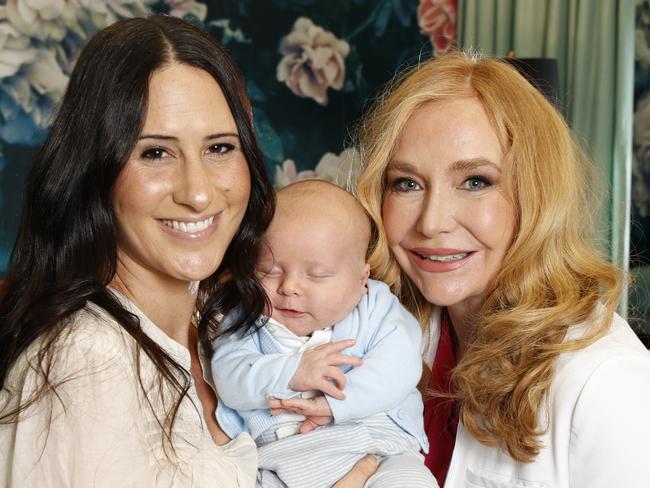 Case study for a Weekend story about the best IVF clinics in Victoria - no.1 IVF scored the best results.  Elise and baby Noah, 7 weeks, with Dr Lynn Burmeister. Picture: Alex Coppel.