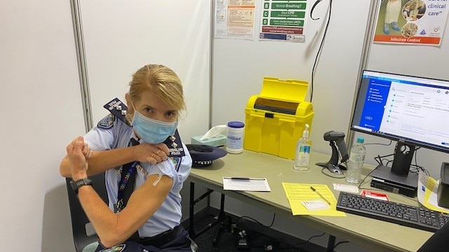 Melissa Adams, acting Logan District Chief Superintendent and District Officer, getting her Covid-19 vaccine. Photo: contributed.