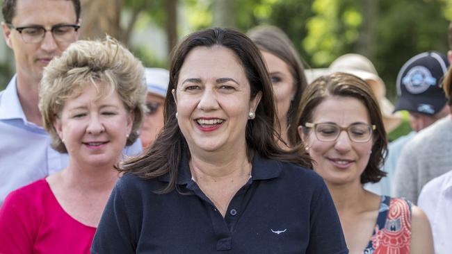 Queensland Premier Annastacia Palaszczuk with supporters the day after the election. Picture: AAP