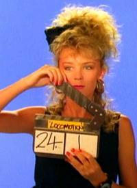 Minogue during filming of her debut record Locomotion in 1987. Picture: Supplied  