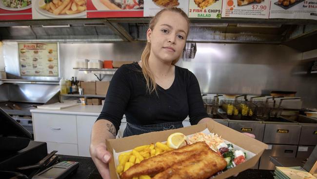 Teagan Williams, 25, works at Captain Chicken and Seafood Henley. Picture: Emma Brasier