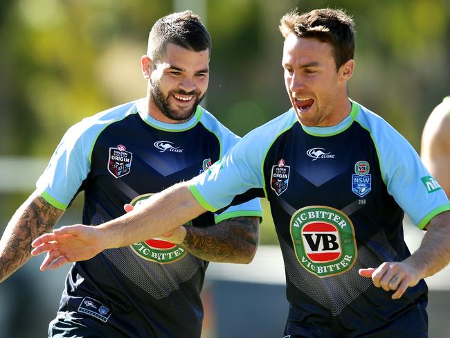 Adam Reynolds and James Maloney during a NSW Origin training session. Picture Gregg Porteous