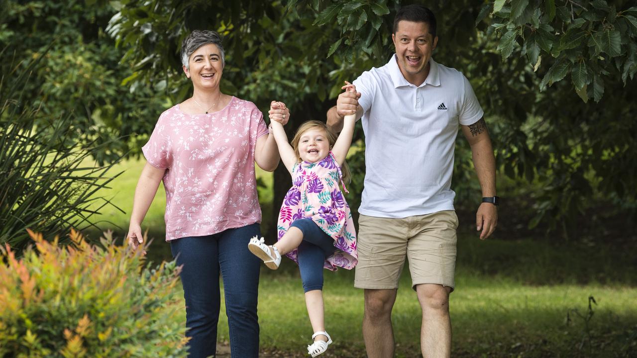 Lana Panagis and Shaun Sewry with their daughter Zoe Sewry love the freedom of Toowoomba after recently leaving Johannesburg to live in Australia. Picture: Kevin Farmer