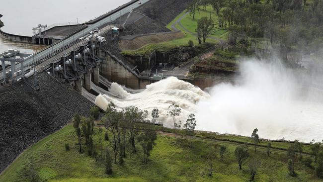 Water is released from Wivenhoe Dam in 2022.