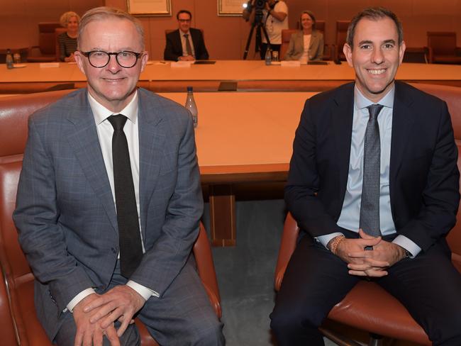 Anthony Albanese and Treasurer Jim Chalmers had already been sworn into the Labor ministry. Picture: NCA NewsWire / Tracey Nearmy