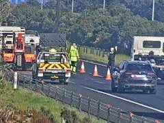 Two trucks have collided on the Peninsula Fwy at Carrum Downs, leaving just one lane of traffic open. August 30, 2024. Picture: VIcTraffic.