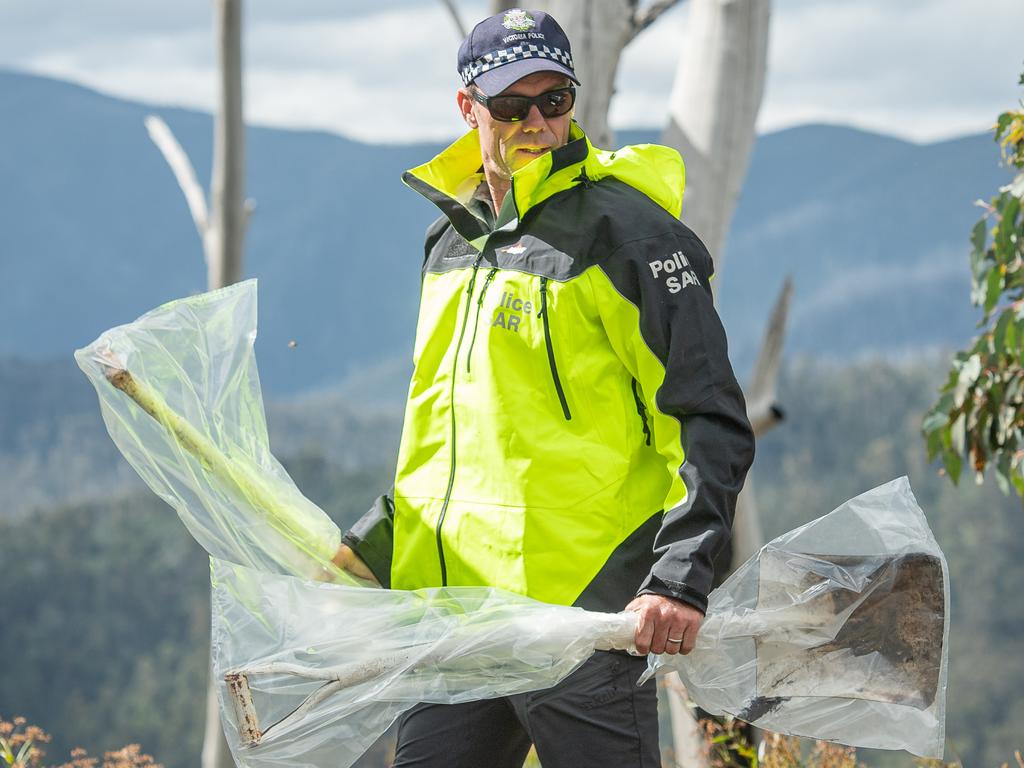 Two shovels were found in dense bush during the search just after midday. Picture: Jason Edwards