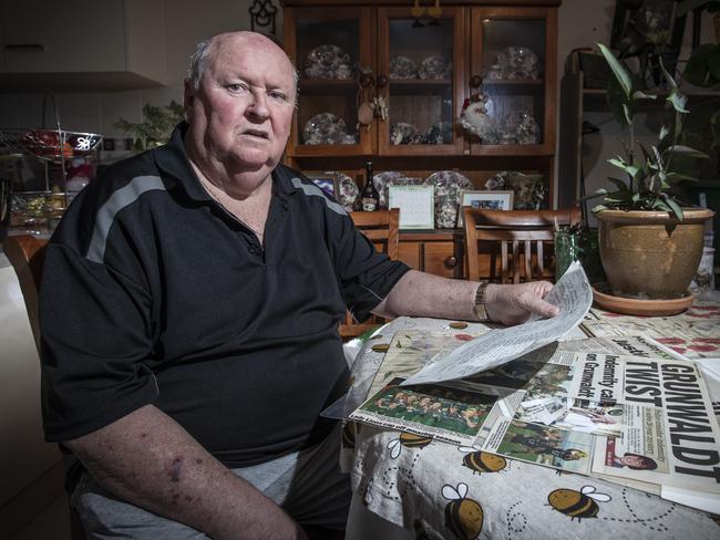 DO NOT USE // MERCURY USE ONLY. PLEASE CONTACT RACHEL.RILEY@NEWS.COM.AU FOR PERMISSIONRetired  Police detective Bob Coad at his home in Tasmania speaking with the Mercury's Amber Wilson. Picture: LUKE BOWDEN