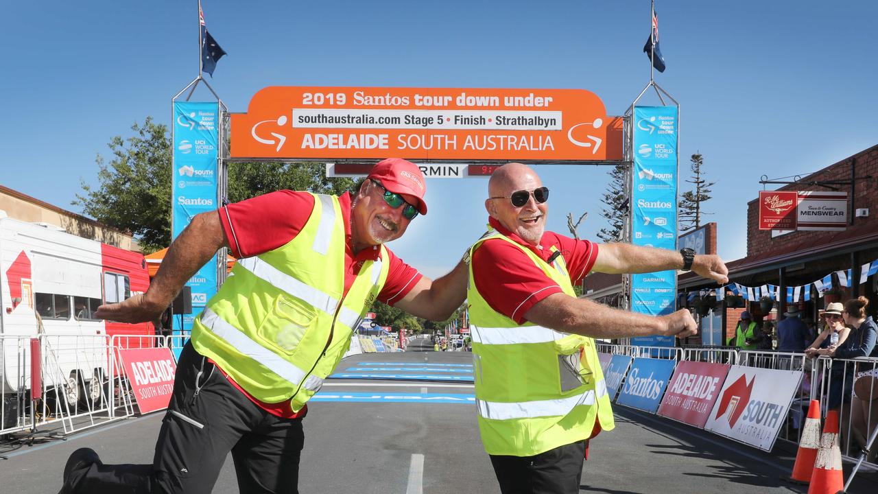 Also with a lot of stamina, security guards, Graham Miller (L) of Kingston Park, and Peter Claridge of Aberfoyle Park.(AAP Image/Dean Martin)