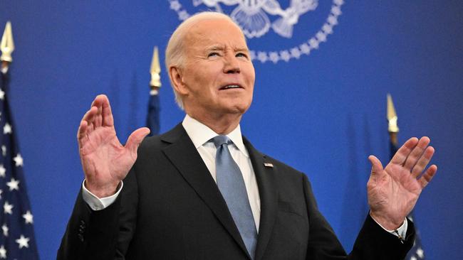 Joe Biden gives his address at the State Department in Washington. Picture: AFP.