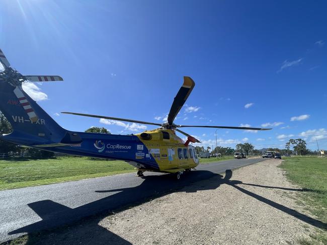 Two teen boys were injured in a horror two vehicle crash involving a caravan on the Bruce Highway at Marlborough. Pictures: CapRescue