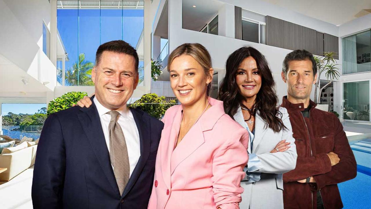 HOT PROPERTY: Rich and famous property owners on the Sunshine Coast. Pictured (L-R): Karl and Jasmine Stefanovic, Krissy Marsh, Mark Webber.