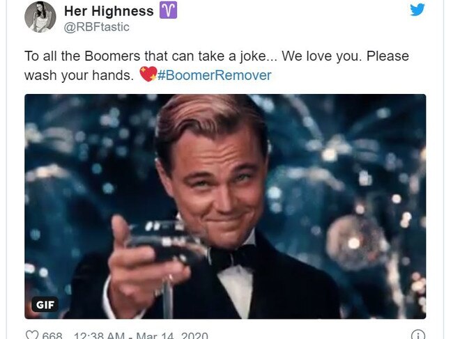 Millennials new hashtag for coronavirus is #BoomerRemover.