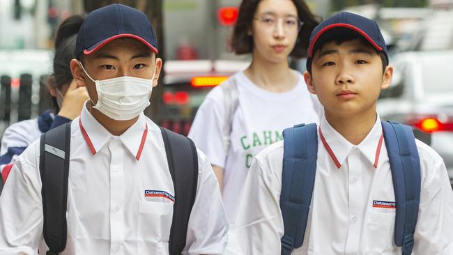 Students are seen arriving for school in Chatswood. Picture: Jenny Evans/Getty