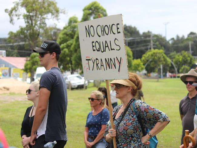 More than 150 people turned out for the Millions March Against Mandatory COVID-19 Vaccines in Coffs Harbour on Saturday February 20. Photo: Tim Jarrett