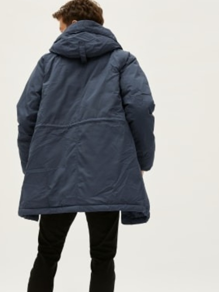 The ReNew Long Parka in India ink. Picture: Everlane.