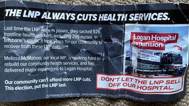 The flyer dropped in multiple electorates by the UWU