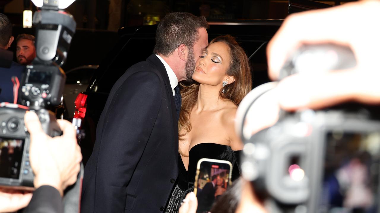 Loved up at the premiere of J Lo’s film This Is Me … Now: A Love Story in February. Picture: Monica Schipper/Getty