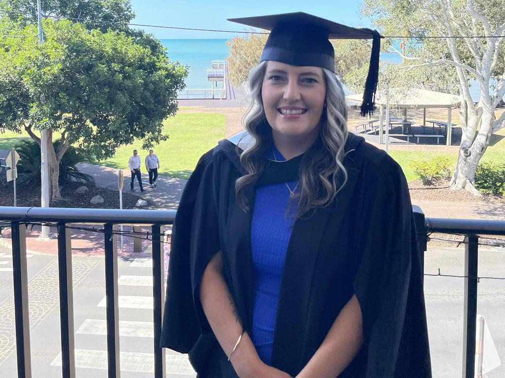 Nursing science student Kayte (last name not supplied) at the University of the Sunshine Coast graduation ceremony at the Beach House Hotel on October 12, 2023