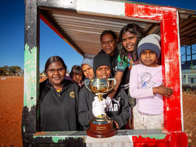 The Cup visits the Ltyentye Apurte Community to attend a Melbourne Football Club clinic and for the national sweep barrier draw. Picture: Mark Stewart