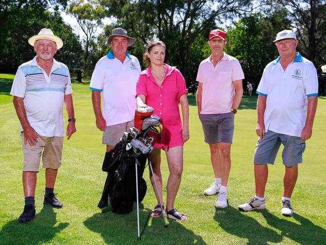 Balgowlah Golf Club members Keith Gowenlock, Graeme Smith, Lisa Partridge, Ian Teague and Peter Cooper on their course. Picture: Justin Lloyd.