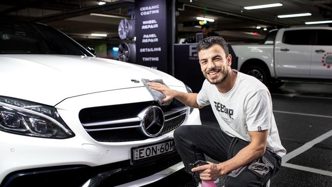 Youssef Dib is a world-ranked boxer washing cars on the side to fund his boxing ambitions and to also support a young family with one child suffering Cerebral palsy. Picture: Julian Andrews