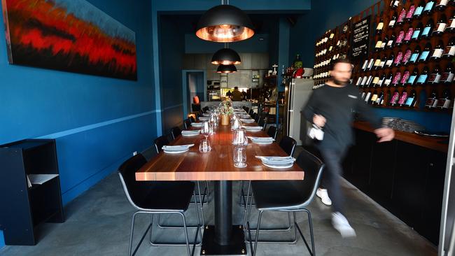 The long communal table at Pretty Little. Picture: Nicki Connolly